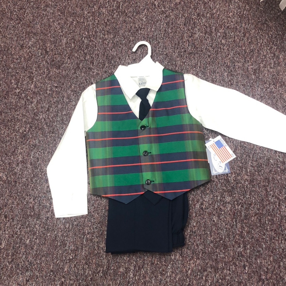 Navy/Green/Red Plaid Boys 4 pc Outfit